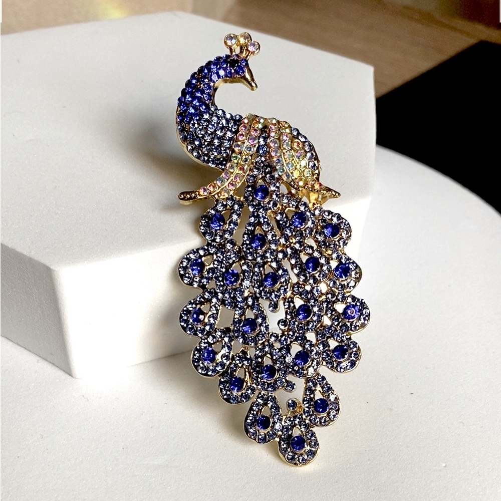 NEW Blue Peacock Brooch Pin birds costume jewelry gift - Picture 2 of 3